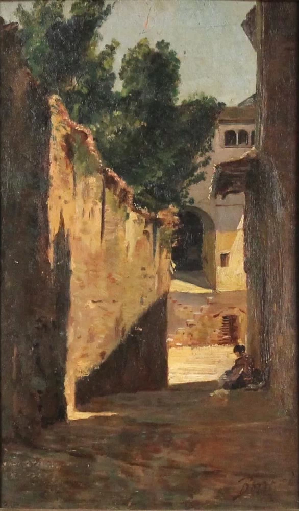 Vicolo di paese con figura